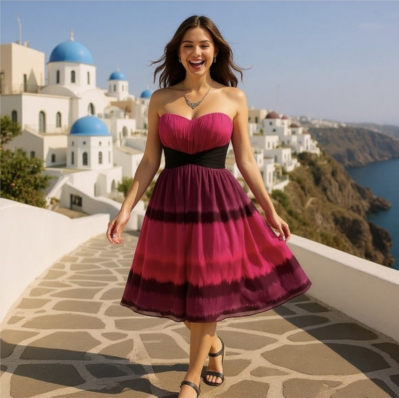 Bebe Silk Strapless Ombre Dress – Pink & Black Gradient, Bubble Hem – Size S - Picture 1 of 15